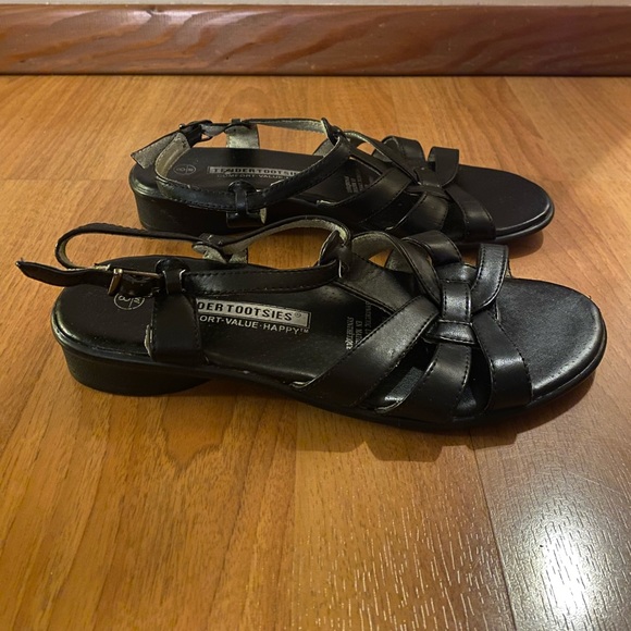 SOLD Tender Tootsies Black Leather Strappy Sandals - Picture 2 of 3